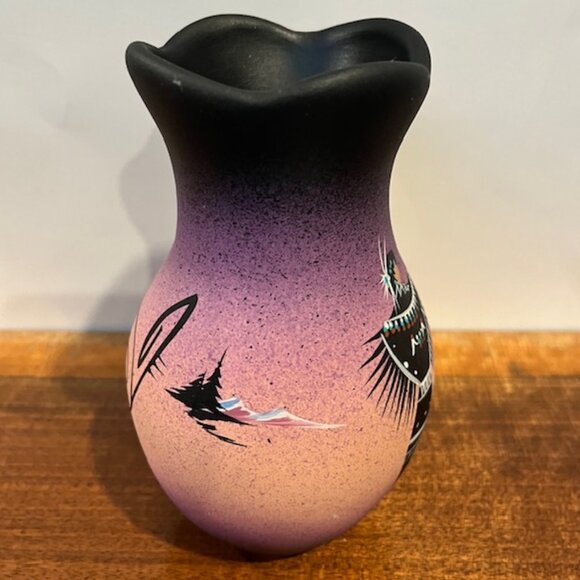 Navajo Native American Hand Painted Purple Pottery Vase Artist Signed - Picture 4 of 7